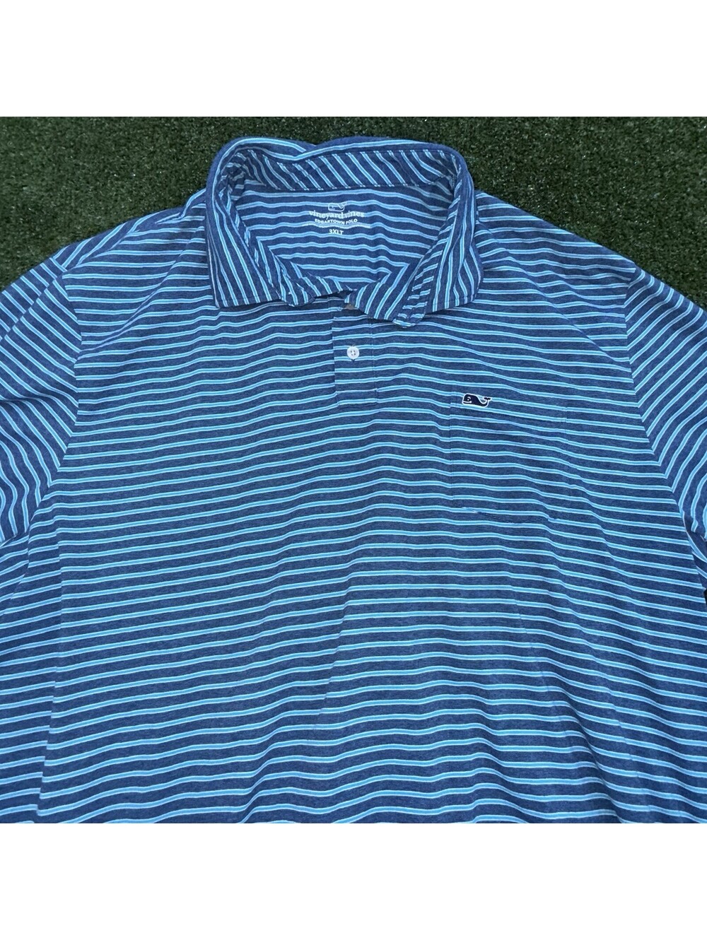 Vineyard Vines Edgartown Blue Striped Stretch Polo Whale Logo Pocket 3XLT